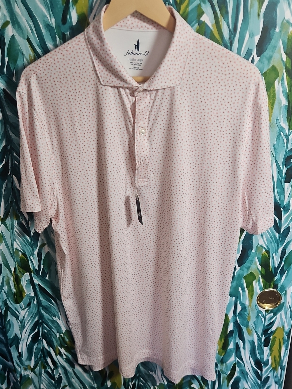 johnnie-O White, Light Pink (Azalea) Plumeria Performance Polo - Size L